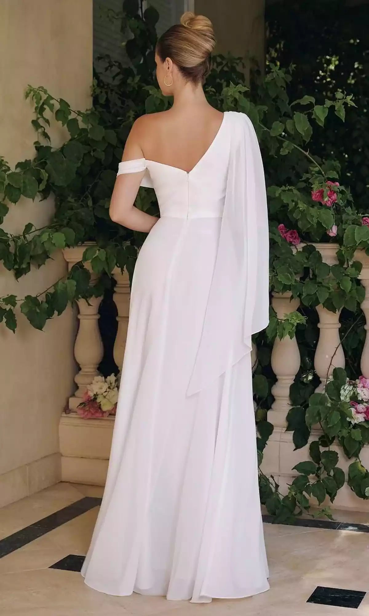 Gorgeous asymmetrical neckline with hanging shoulders, fully lined chiffon slim fit Prom Dresses
